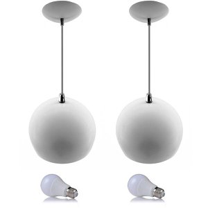 Kit 2 Pendente Bola Branco/Cromado /1 3001 + Lâmpada