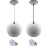 Kit 2 Pendente Bola Branco/Cromado /1 3001 + Lâmpada - 1