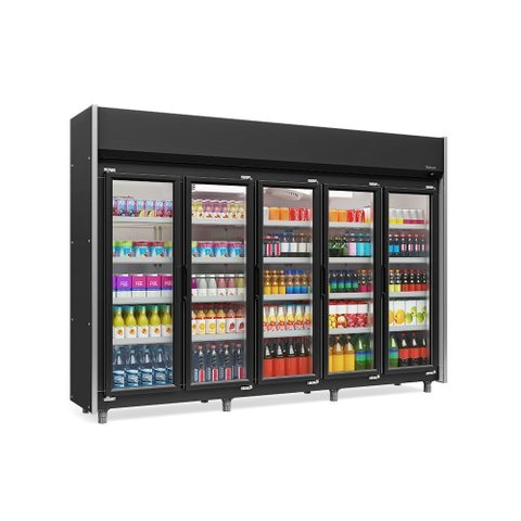 Expositor 5 Portas Preto GEAS5P 4 Prateleiras 220V Gelopar