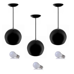 Kit 3 Pendente Bola Preto/Cromado /1 3002 + Lâmpada - 1