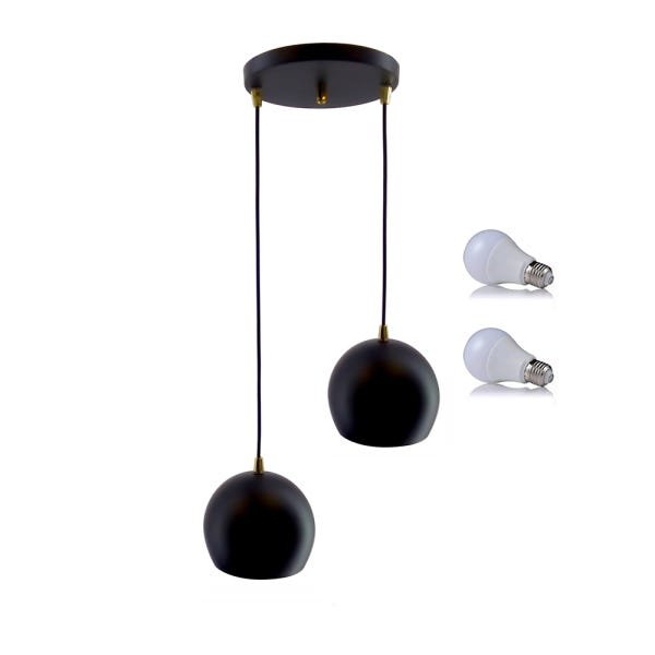 Kit Pendente Bola Preto/Dourado /2 3002 + Lâmpada