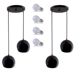 Kit 2 Pendente Bola Preto/Dourado /2 3002 + Lâmpada - 1