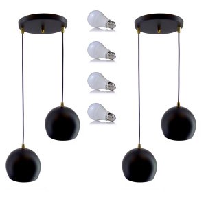 Kit 2 Pendente Bola Preto/Dourado /2 3002 + Lâmpada