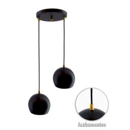 Kit 2 Pendente Bola Preto/Dourado /2 3002 + Lâmpada - 4