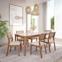 Ver imagem 2 de Sala de Jantar Baobá 1,80m Mesa em Vidro Off White e 6 Cadeiras Oiti Linho Cru D-28 - Madeira/