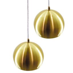 Kit Pendente Bola Dourado Escovado /2 3002 + Lâmpada - 2