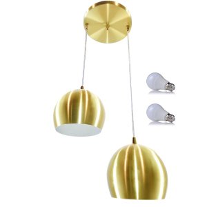 Kit Pendente Bola Dourado Escovado /2 3002 + Lâmpada