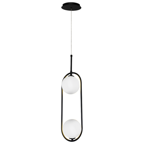 Luminária Pendente Gemini Preto 2 Globo Vidro Spotline