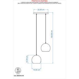 Kit Pendente Bola Cromado Escovado /2 3002 + Lâmpada - 3