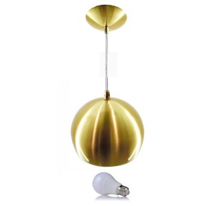 Kit Pendente Bola Dourado Escovado /1 3001 + Lâmpada
