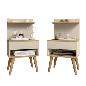 Kit 2 Mesinhas de Cabeceira Moderna com Gaveta e Prateleira Kosovo Off White