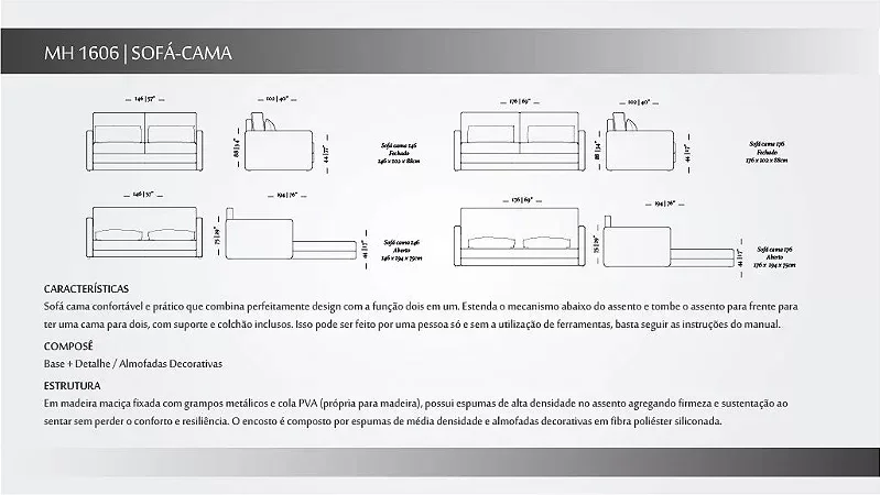 Ver imagem 5 de Sofá Cama Herval Versátil - Casal 1,46m Linho Cinza