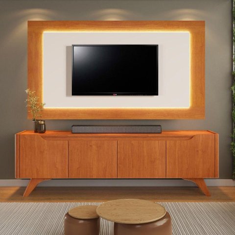 Painel e Rack para TV 65 Grecia 220cm MDP com LED Off White e Naturalle Mavaular Móveis