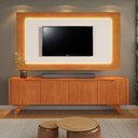 Ver imagem 1 de Painel e Rack para TV 65 Grecia 220cm MDP com LED Off White e Naturalle Mavaular Móveis