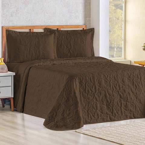 Cobre Leito Queen Bouti Mavie Floral 180 Fios 3 Peças - Tabaco