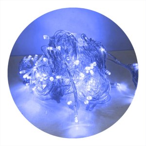 Cordão com 100 Lampadas de Led Formato Pequena Gota 10 Metros Fio Crystal Cor:azul