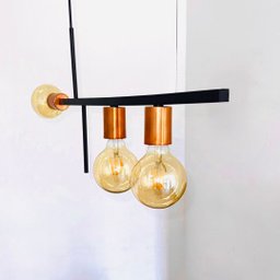 Lustre Pendente Fuzue 3 Lâmpadas Moderno para Ambientes Internos - Preto/cobre Verniz - 1