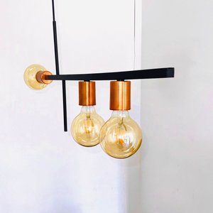 Lustre Pendente Fuzue 3 Lâmpadas Moderno para Ambientes Internos - Preto/cobre Verniz