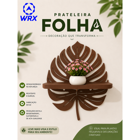 Prateleira Porta Vaso Folha Decorativa:Marrom