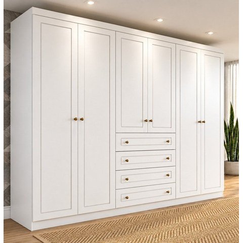 Guarda-Roupa Casal 6 Portas 4 Gavetas Americano Branco/HP