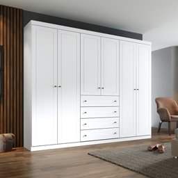 Guarda-Roupa Casal 6 Portas 4 Gavetas Americano Branco/HP - 1 Guarda-Roupa Casal 6 Portas 4 Gavetas Americano Branco/HP - 1