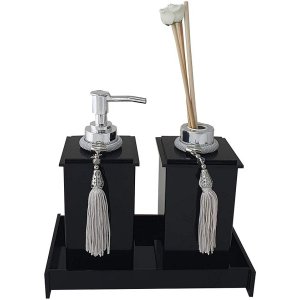Kit Potes Em Acrílico Para Banheiro 3 Pçs Luxo K15pt1 Preto