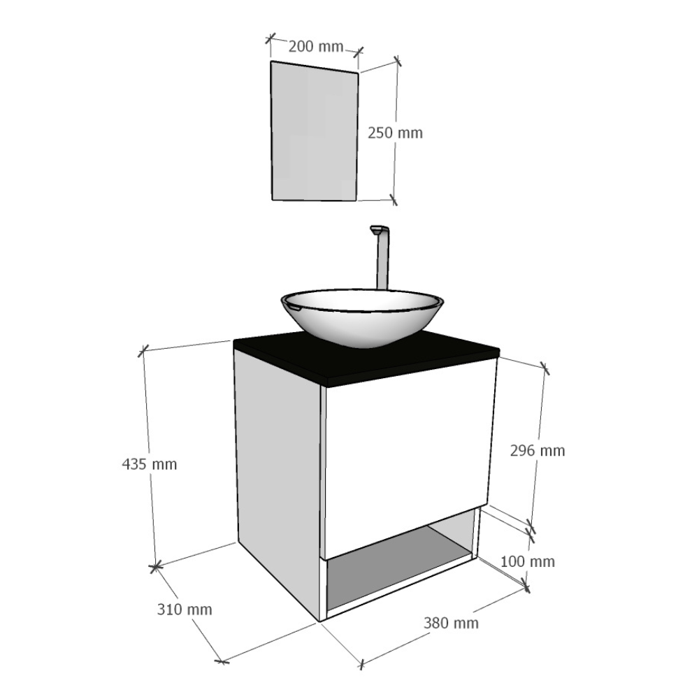 Gabinete de Banheiro 40cm com Cuba e Espelho Completo Lavabo Armário Suspenso - 6