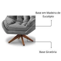 Poltrona Decorativa Estofada Base Giratória Califórnia Cor:cinza - 4