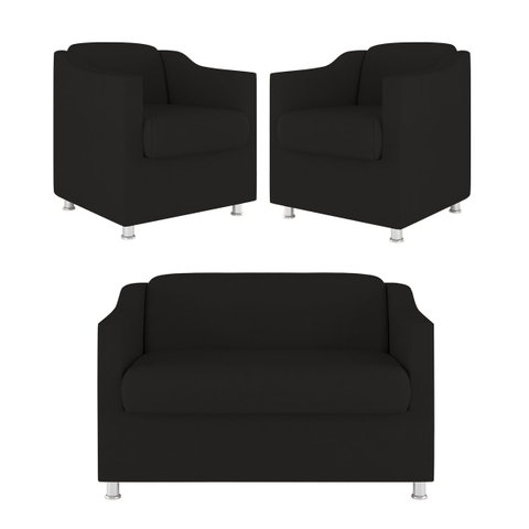 Kit 2 Poltronas Decorativas Tilla + Namoradeira Sala de Estar Cor:preto