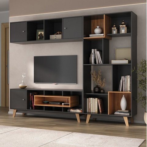 Estante Home para TV até 65 Polegadas com 3 Portas Vision Grafite Yescasa