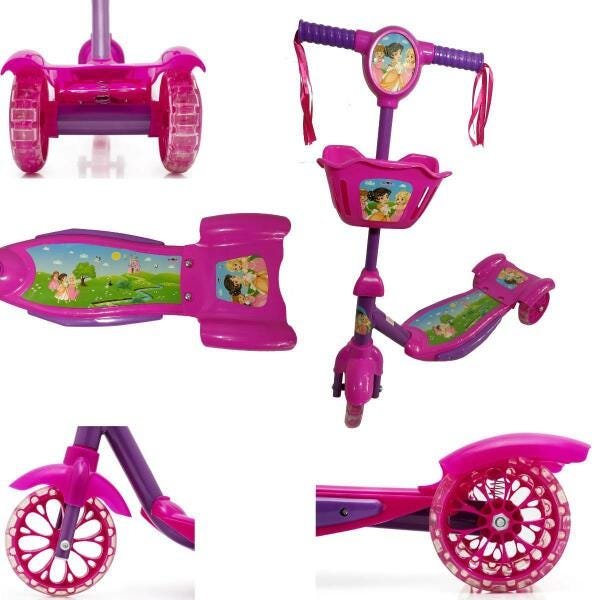 Patinete Infantil Menina Princesa 3 Rodas Musical Luzes - 4