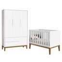 Ver imagem 1 de Jogo de Quarto Infantil Guarda Roupa 3 Portas e Berço Classic Branco Fosco com Pés Amadeirado - Rell