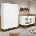 Ver imagem 2 de Jogo de Quarto Infantil Guarda Roupa 3 Portas e Berço Classic Branco Fosco com Pés Amadeirado - Rell