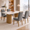 Ver imagem 1 de Conjunto Sala de Jantar 4 Lugares Retangular Tampo Vidro MDF 120x80cm Mesa Isla e Cadeiras Lyra
