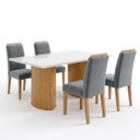 Ver imagem 2 de Conjunto Sala de Jantar 4 Lugares Retangular Tampo Vidro MDF 120x80cm Mesa Isla e Cadeiras Lyra