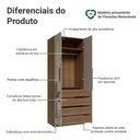 Ver imagem 3 de Guarda-Roupa Modulado 2 Portas com Espelho 4 Gavetas 1 Cabideiro Rustic/Crema Neo Madesa