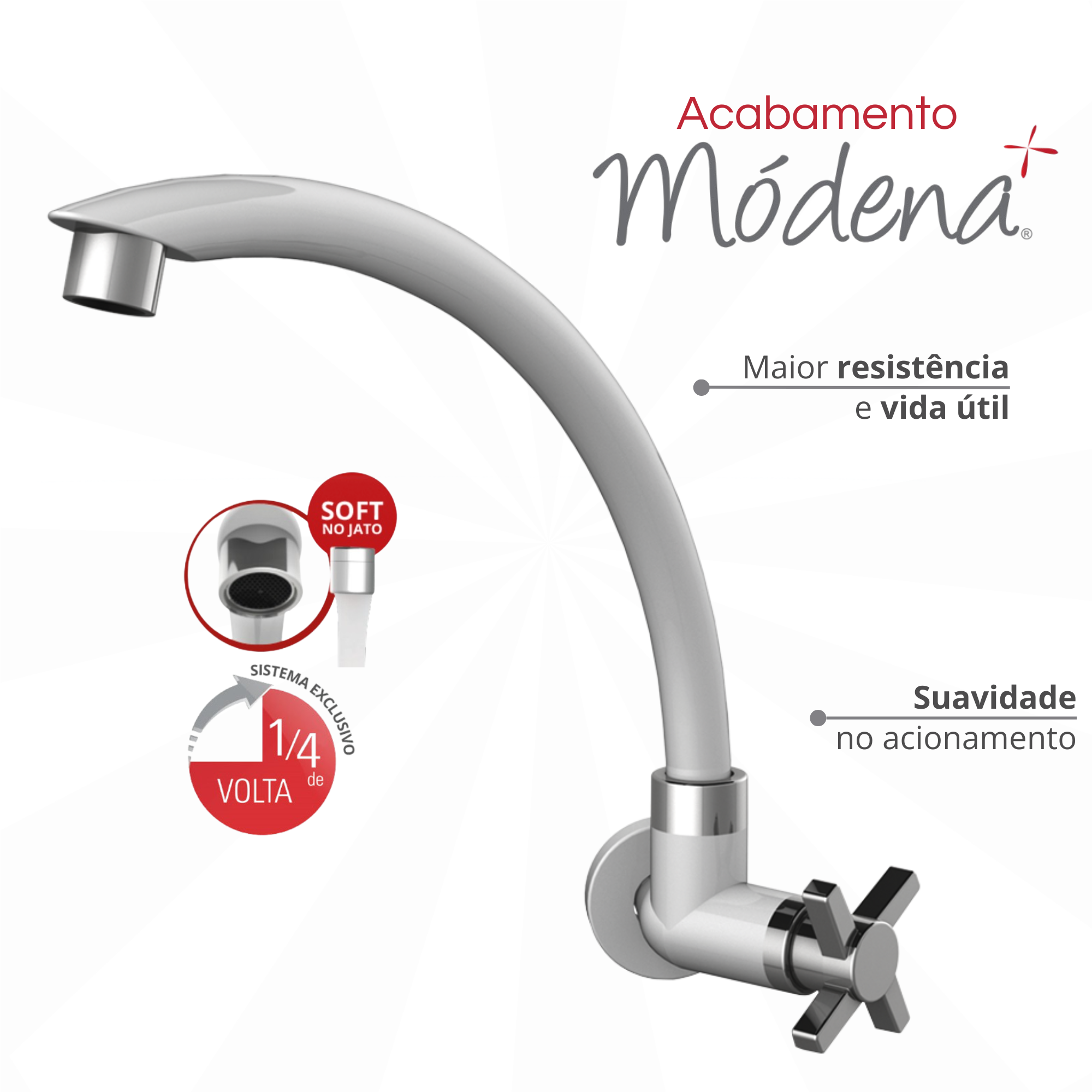 Torneira Cozinha de Parede Bica Alta Móvel Linha Módena Abs Cor Branco e Cromado Durín - 2