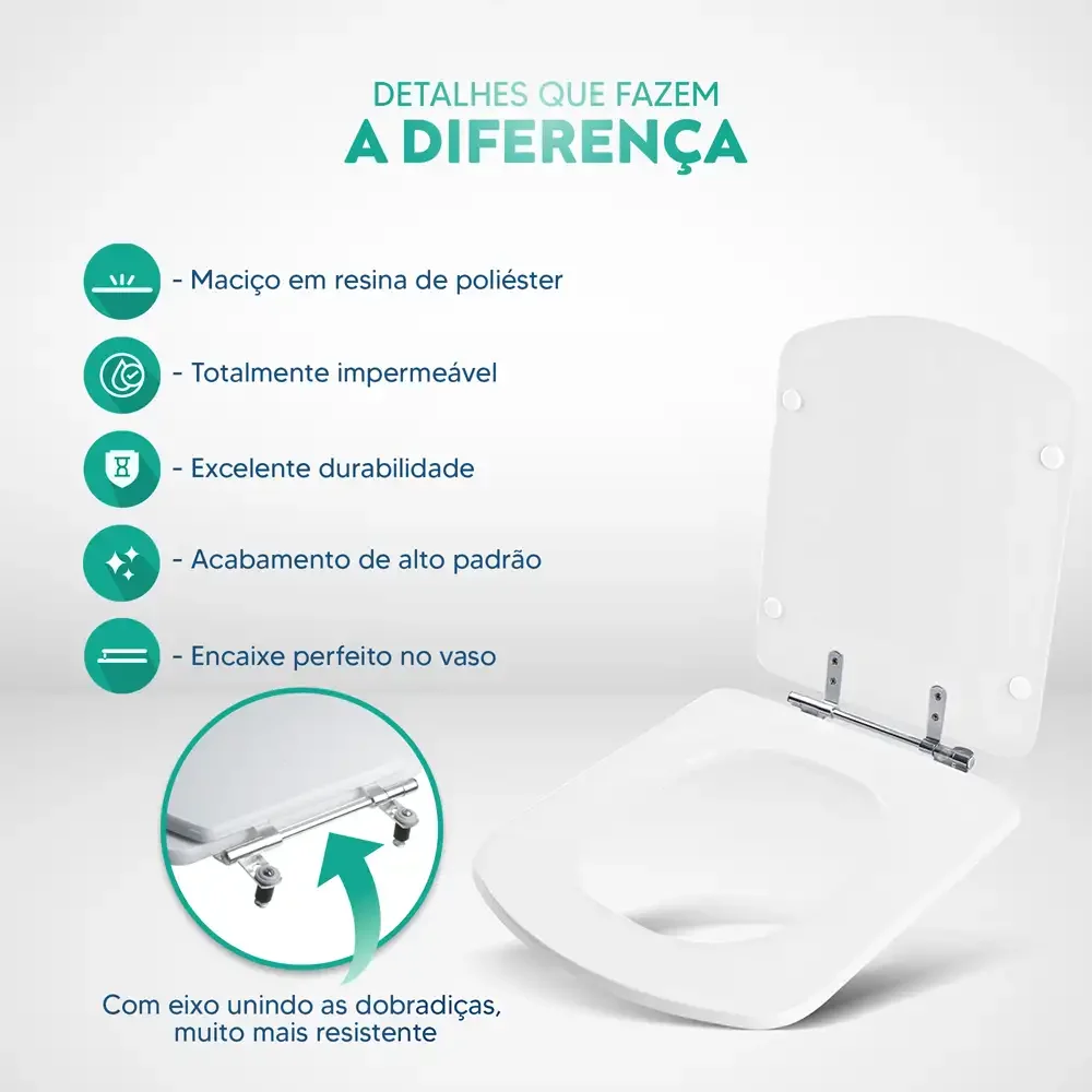 Assento Sanitario Poliester Hall Branco para vaso Roca - 3