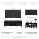 Ver imagem 3 de Conjunto Sala de Estar Rack + Painel TV 65" e Aparador Retrô Sofia Multimóveis Preto