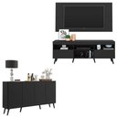 Ver imagem 1 de Conjunto Sala de Estar Rack + Painel TV 65" e Aparador Retrô Sofia Multimóveis Preto