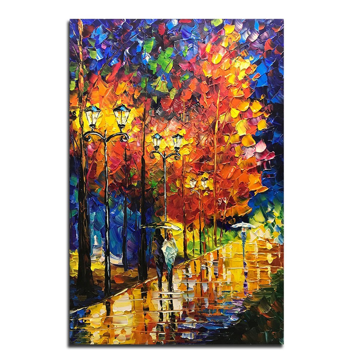 Quadro Pintura Tela outono guarda-chuva rua amante 5397: 80cm (A) x 120cm (L) - 2