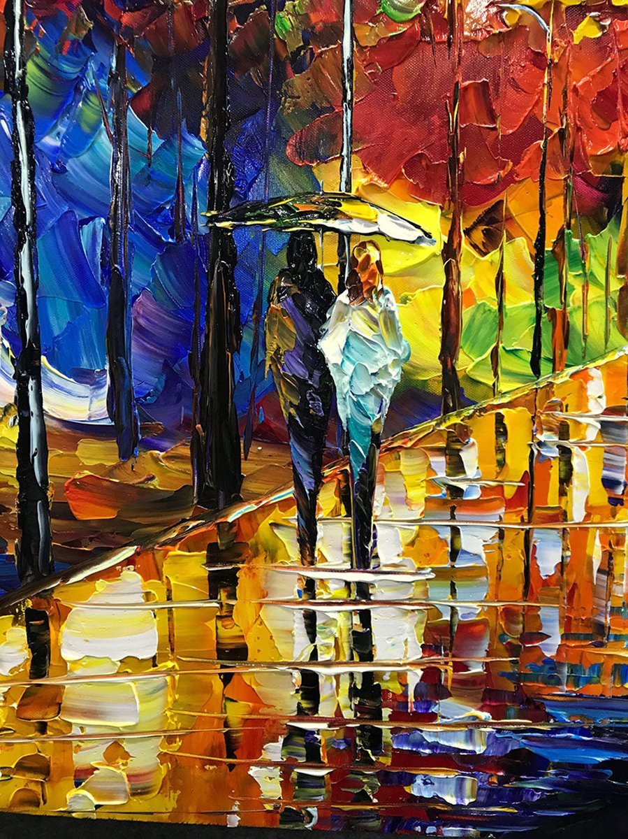 Quadro Pintura Tela outono guarda-chuva rua amante 5397: 80cm (A) x 120cm (L) - 4