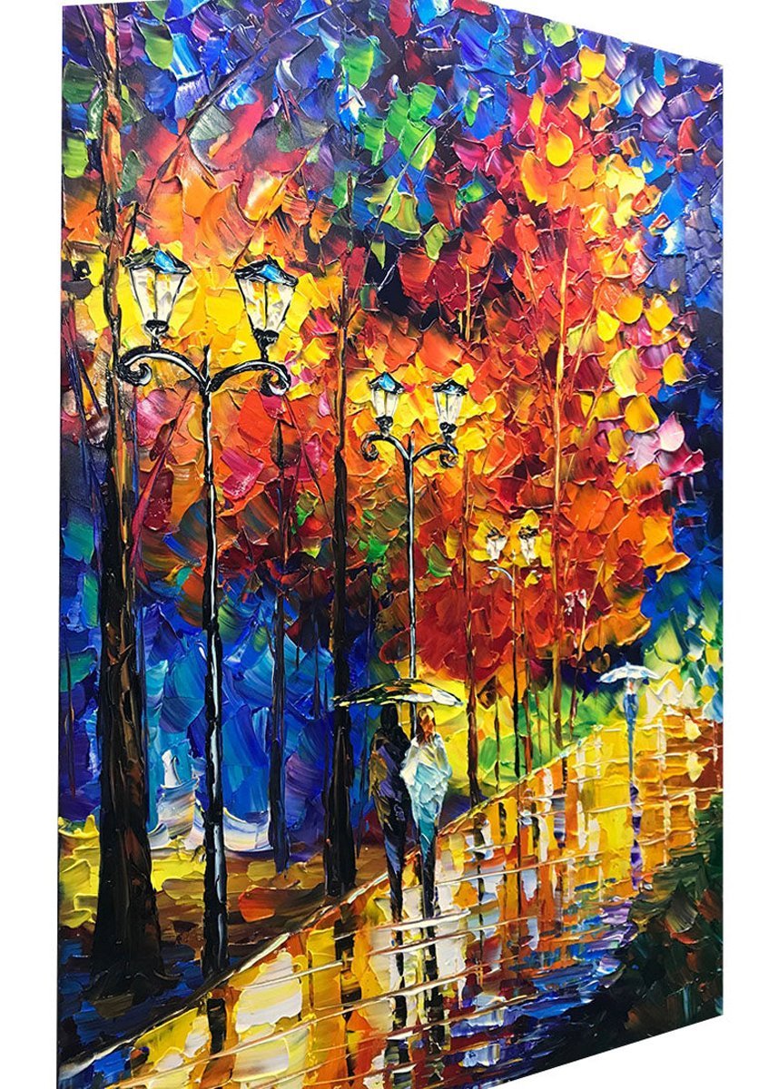 Quadro Pintura Tela outono guarda-chuva rua amante 5397: 80cm (A) x 120cm (L) - 3