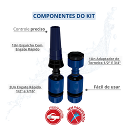 Kit Esguicho com Engate Rápido e Adaptador de Torneira 1/2" e 3/4" para Engate Rápido Cor Azul Durín - 2