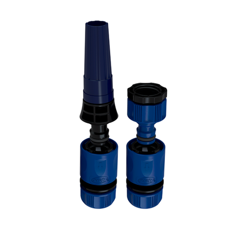 Kit Esguicho com Engate Rápido e Adaptador de Torneira 1/2" e 3/4" para Engate Rápido Cor Azul Durín