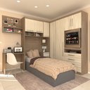 Ver imagem 1 de Guarda Roupa Dormitório Modulado Master Solteiro Canto c/ Painel p/ TV Mesa Escrivaninha c/ Nicho - 