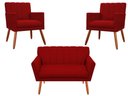 Ver imagem 1 de Kit Namoradeira + 2 Poltronas Decorativa Cecília Suede Vermelho Pés Madeira Ms Decor