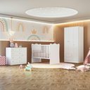 Ver imagem 1 de Quarto Infantil Doce Sonho Berço Cômoda Guarda Roupa 3 Portas 2 Gavetas MDP Tamanho 120cm Branco