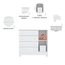 Ver imagem 3 de Quarto Infantil Doce Sonho Berço Cômoda Guarda Roupa 3 Portas 2 Gavetas MDP Tamanho 120cm Branco