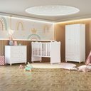 Ver imagem 5 de Quarto Infantil Doce Sonho Berço Cômoda Guarda Roupa 3 Portas 2 Gavetas MDP Tamanho 120cm Branco